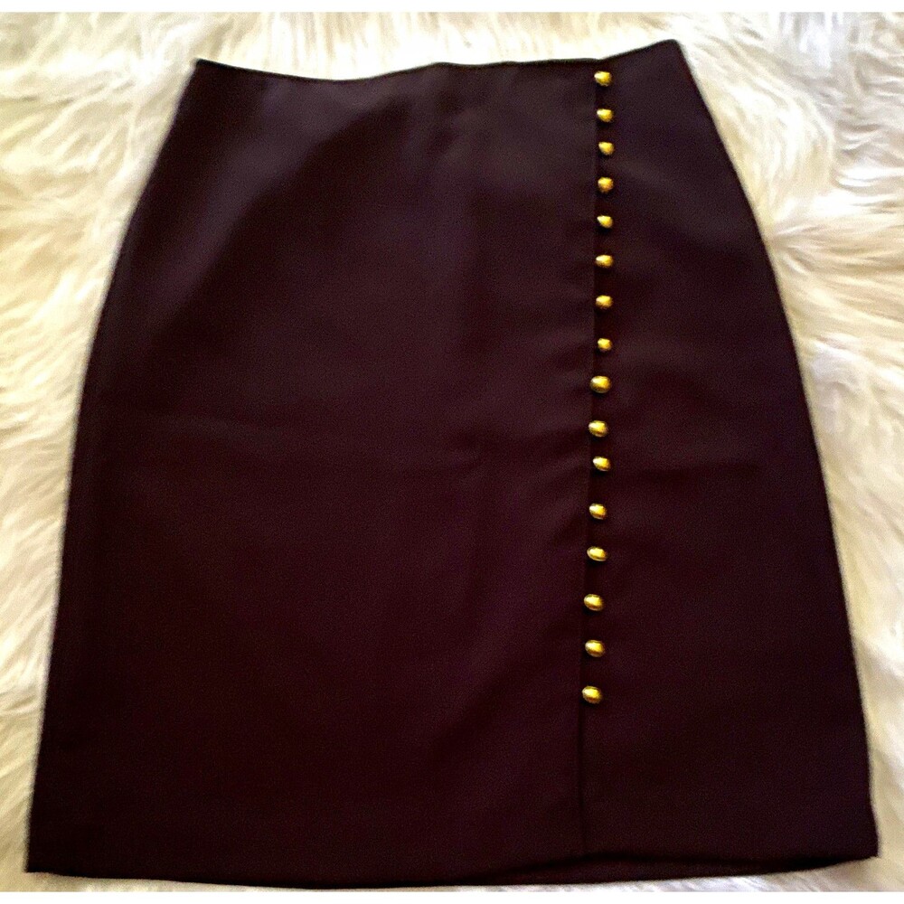 Talbots Womens Black Solid Pencil Skirt Knee Length Button Accent Zip Size 6